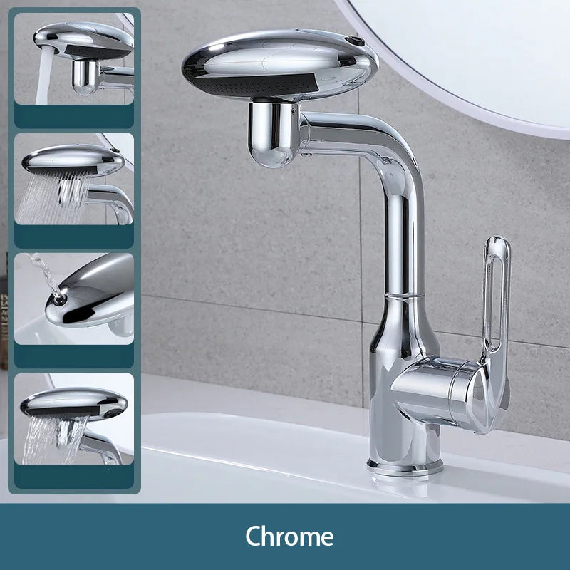 Multi-Function Waterfall Bathroom Basin Faucet 4 Modes Stream Sprayer 360 Degree Swivel Faucet Aerator Hot Cold Water Sink Mixer