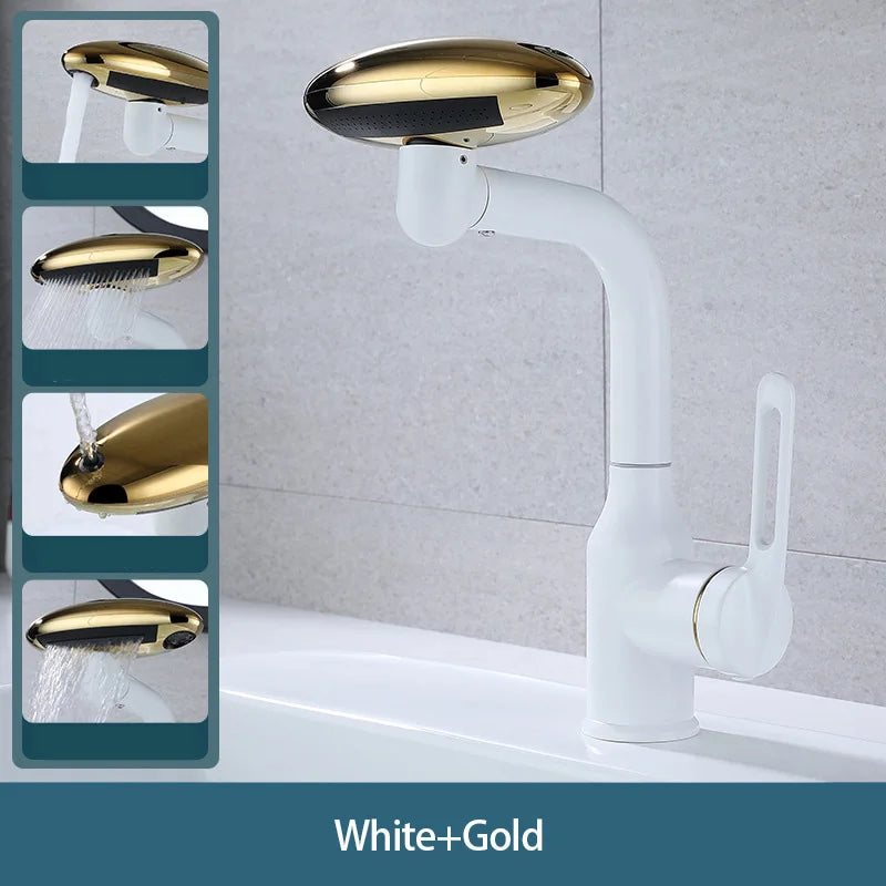 Multi-Function Waterfall Bathroom Basin Faucet 4 Modes Stream Sprayer 360 Degree Swivel Faucet Aerator Hot Cold Water Sink Mixer