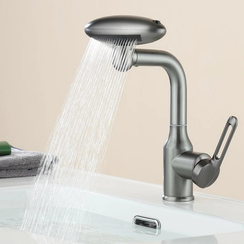 Multi-Function Waterfall Bathroom Basin Faucet 4 Modes Stream Sprayer 360 Degree Swivel Faucet Aerator Hot Cold Water Sink Mixer