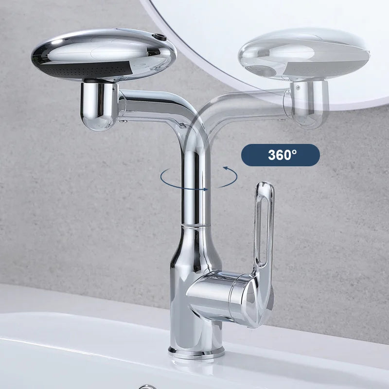 Multi-Function Waterfall Bathroom Basin Faucet 4 Modes Stream Sprayer 360 Degree Swivel Faucet Aerator Hot Cold Water Sink Mixer