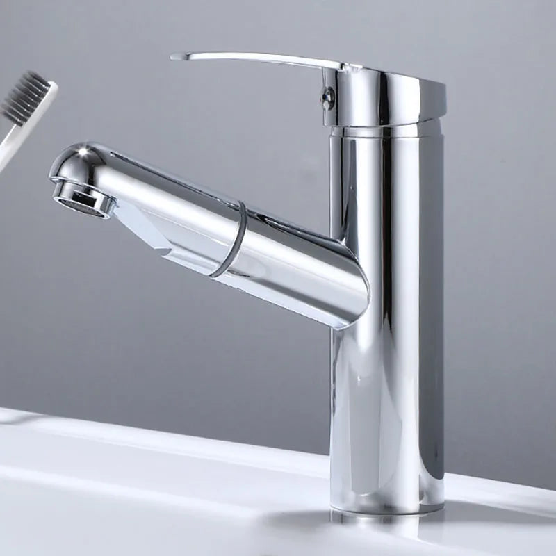 Bathroom Sink Pull-out Hot and Cold Water Mixer Faucet for Bathroom Grey/Chrome 3 Functions Mouthwash Faucet Deck Mount