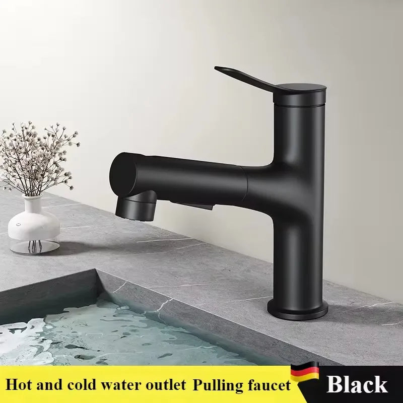 Bathroom Sink Pull-out Hot and Cold Water Mixer Faucet for Bathroom Grey/Chrome 3 Functions Mouthwash Faucet Deck Mount