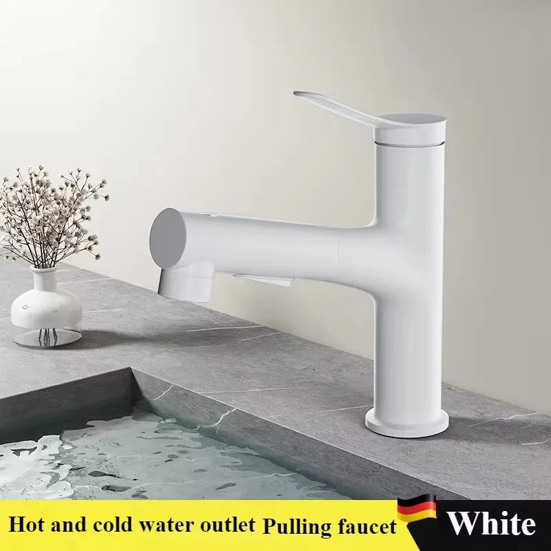 Bathroom Sink Pull-out Hot and Cold Water Mixer Faucet for Bathroom Grey/Chrome 3 Functions Mouthwash Faucet Deck Mount
