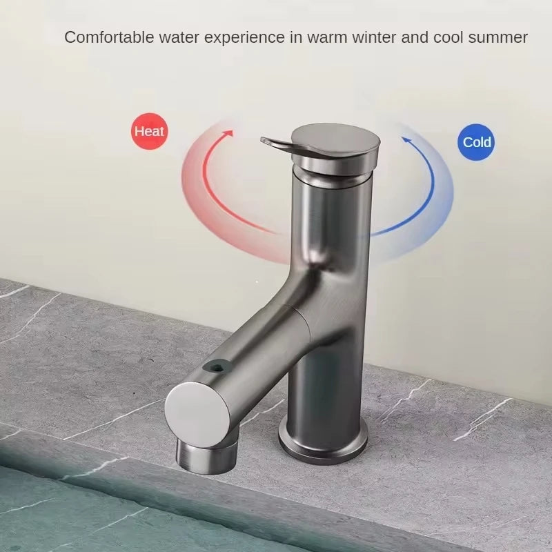 Bathroom Sink Pull-out Hot and Cold Water Mixer Faucet for Bathroom Grey/Chrome 3 Functions Mouthwash Faucet Deck Mount